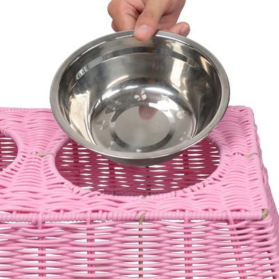 Show full view: THE LICKER STORE Serenity 6.9-in Elevated Dog & Cat Wicker with Two Stainless Steel Bowls, Medium: 2.2-cup, Pink slide 6 of 6