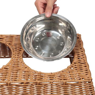 Show full view: THE LICKER STORE Serenity 6.9-in Elevated Dog & Cat Wicker with Two Stainless Steel Bowls, Medium: 2.2-cup, Brown slide 6 of 6