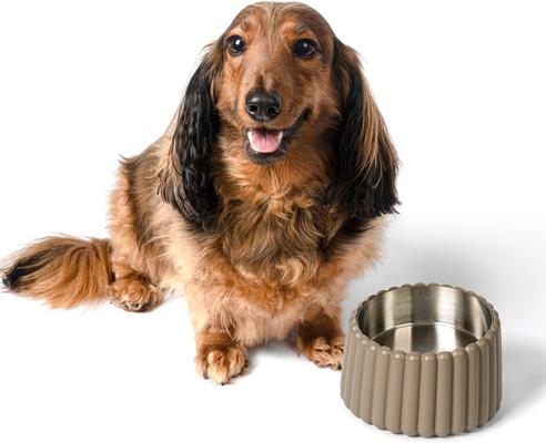 Show full view: THE LICKER STORE Ripple Ridge Slanted Concrete & Stainless Steel Dog & Cat Bowl, Medium: 2-cup, Brown slide 7 of 8