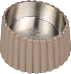 THE LICKER STORE Ripple Ridge Slanted Concrete & Stainless Steel Dog & Cat Bowl, Medium: 2-cup, Brown