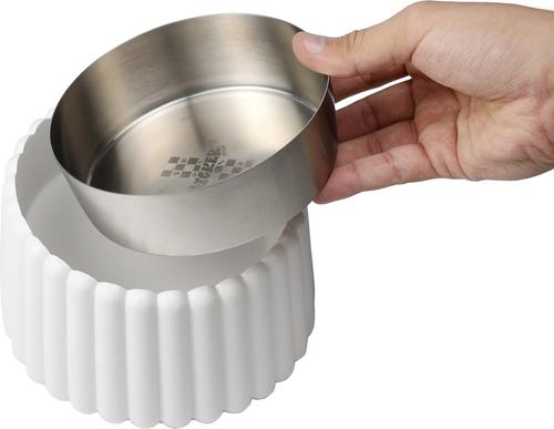 Show full view: THE LICKER STORE Ripple Ridge Slanted Concrete & Stainless Steel Dog & Cat Bowl, Medium: 2-cup, White slide 8 of 8