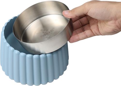 Show full view: THE LICKER STORE Ripple Ridge Slanted Concrete & Stainless Steel Dog & Cat Bowl, Medium: 2-cup, Blue slide 8 of 8