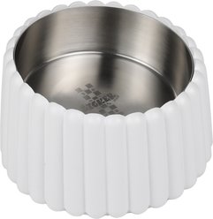 THE LICKER STORE Ripple Ridge Slanted Concrete & Stainless Steel Dog & Cat Bowl, Medium: 2-cup, White