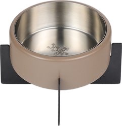 THE LICKER STORE Intersecta Concrete & Stainless Steel Dog & Cat Bowl with Metal Stand, Medium: 2-cup, Brown/Black