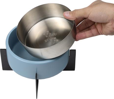 Show full view: THE LICKER STORE Intersecta Concrete & Stainless Steel Dog & Cat Bowl with Metal Stand, Medium: 2-cup, Blue/Black slide 9 of 9