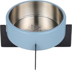 THE LICKER STORE Intersecta Concrete & Stainless Steel Dog & Cat Bowl with Metal Stand, Medium: 2-cup, Blue/Black