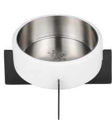 THE LICKER STORE Intersecta Concrete & Stainless Steel Dog & Cat Bowl with Metal Stand, Medium: 2-cup, White/Black