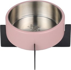THE LICKER STORE Intersecta Concrete & Stainless Steel Dog & Cat Bowl with Metal Stand, Medium: 2-cup, Pink/Black