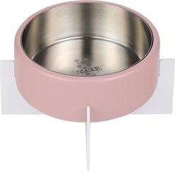 THE LICKER STORE Intersecta Concrete & Stainless Steel Dog & Cat Bowl with Metal Stand, Medium: 2-cup, Pink/White