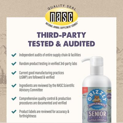 Show full view: Grizzly Life Stage Liquid Health Supplement for Senior Dogs, 16-fl oz bottle slide 9 of 11