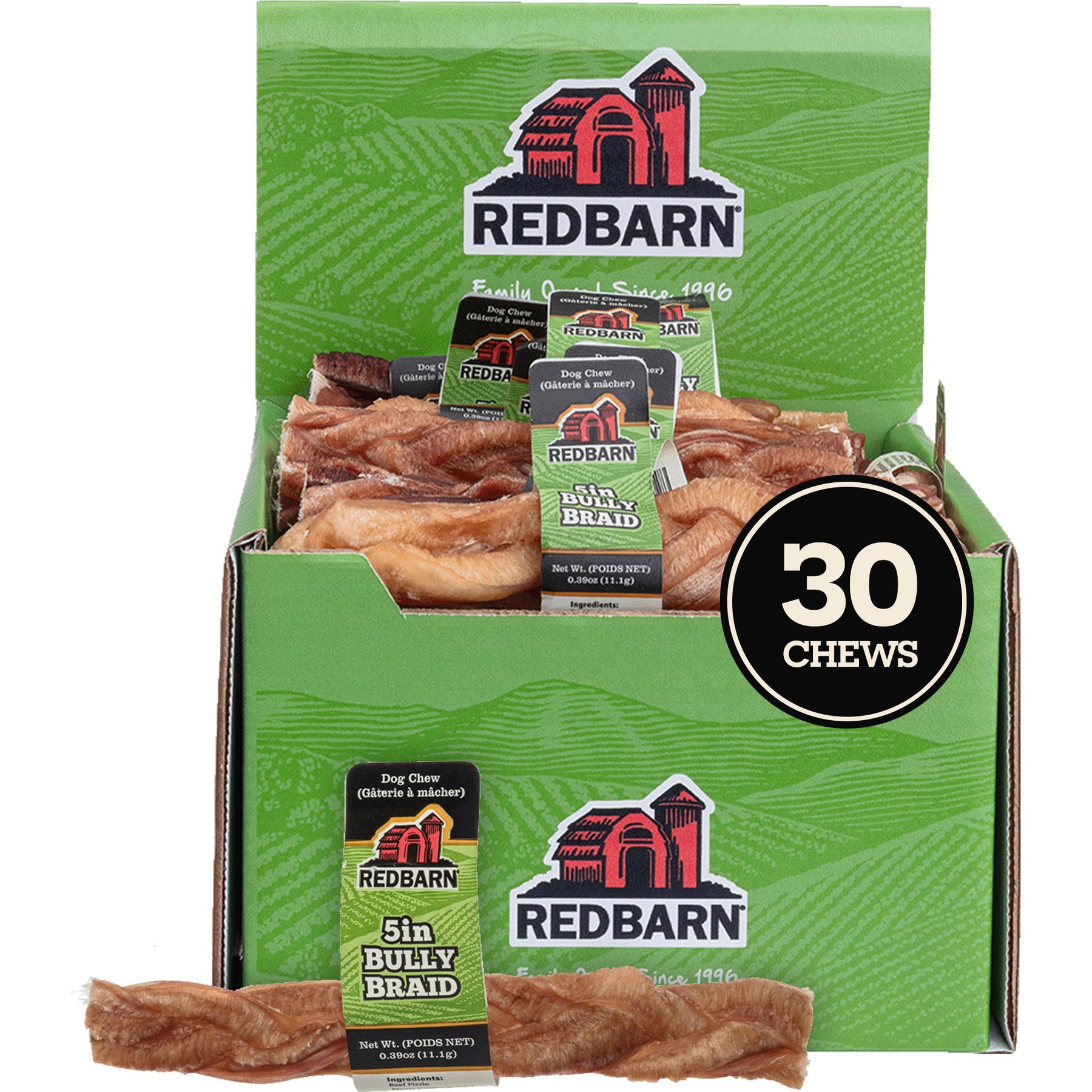 Redbarn Premium 5" Braided Bully Sticks Dog Treats, Bulk 30 count