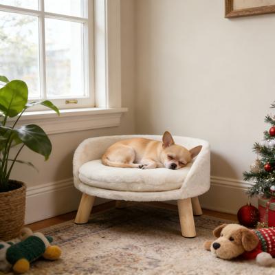 Show full view: Wisfor Waterproof Nordic Stool Elevated Cat Bed with Removable Cover, White, Medium slide 3 of 9