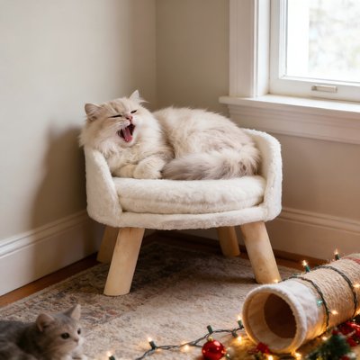 Wisfor Wisfor Elevated Waterproof Nordic Stool Cat Bed, White, Small