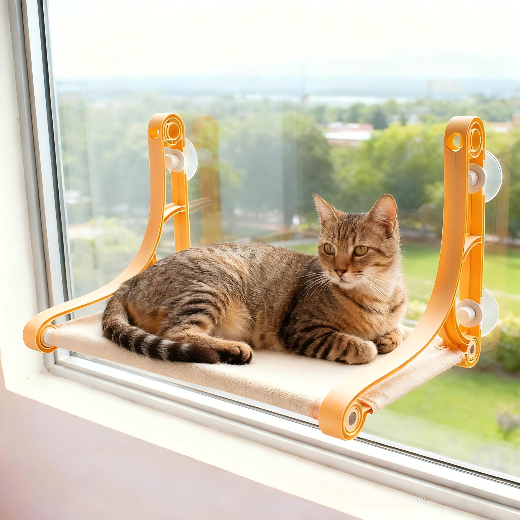 DOPZER Espresso Cozy Hammock Polypropylene Cat Window Perch with Strong Suction Cups, 20 x 12 x 2-in, Yellow