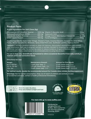 Show full view: Wuffes Advanced Hip & Joint Supplement with Glucosamine & Chondroitin Pork Liver Flavored Soft Chews for Large Dogs, 6 count slide 3 of 4