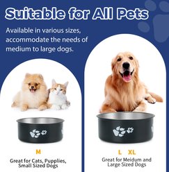 Supet Cartoon Footprint Stainless Steel Dog Bowl, Black, Large slide 2 of 7