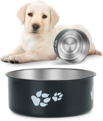 Supet Cartoon Footprint Stainless Steel Dog Bowl, Black, Small