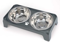 Supet Stainless Steel Double Bowl with Square Stand for Puppies & Cats, Grey slide 1 of 7