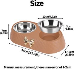 Supet Bow Stainless Steel Cat Double Bowl, Brown slide 2 of 7