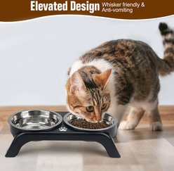 Supet Stainless Steel Double Bowl with Raised Stand for Puppies & Cats, Black slide 2 of 7
