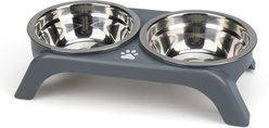 Supet Stainless Steel Double Bowl with Raised Stand for Puppies & Cats, Grey