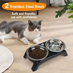 Supet Stainless Steel Double Bowl with Raised Stand for Puppies & Cats, Grey slide 2 of 7
