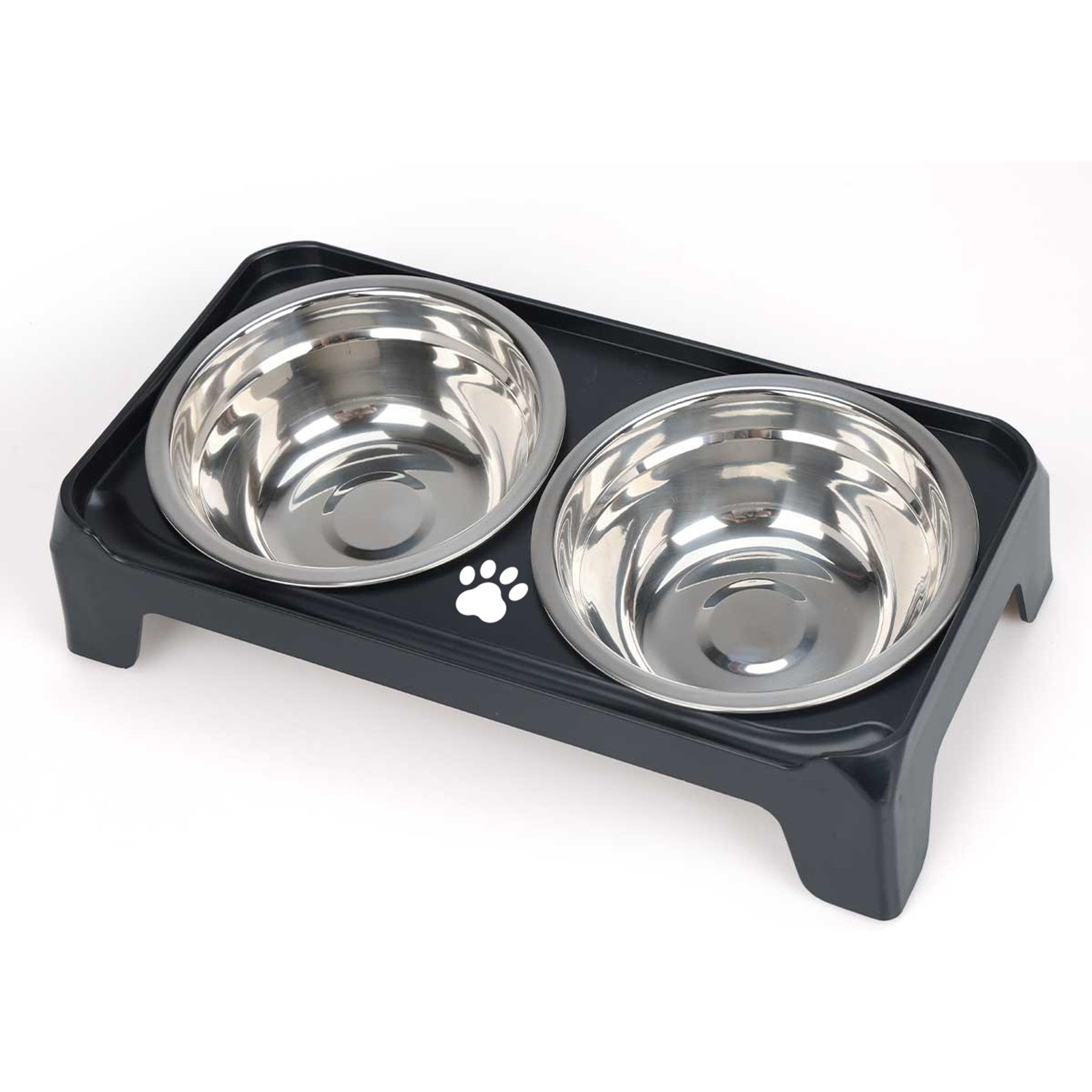 Supet Stainless Steel Double Bowl with Square Stand for Puppies & Cats, Black