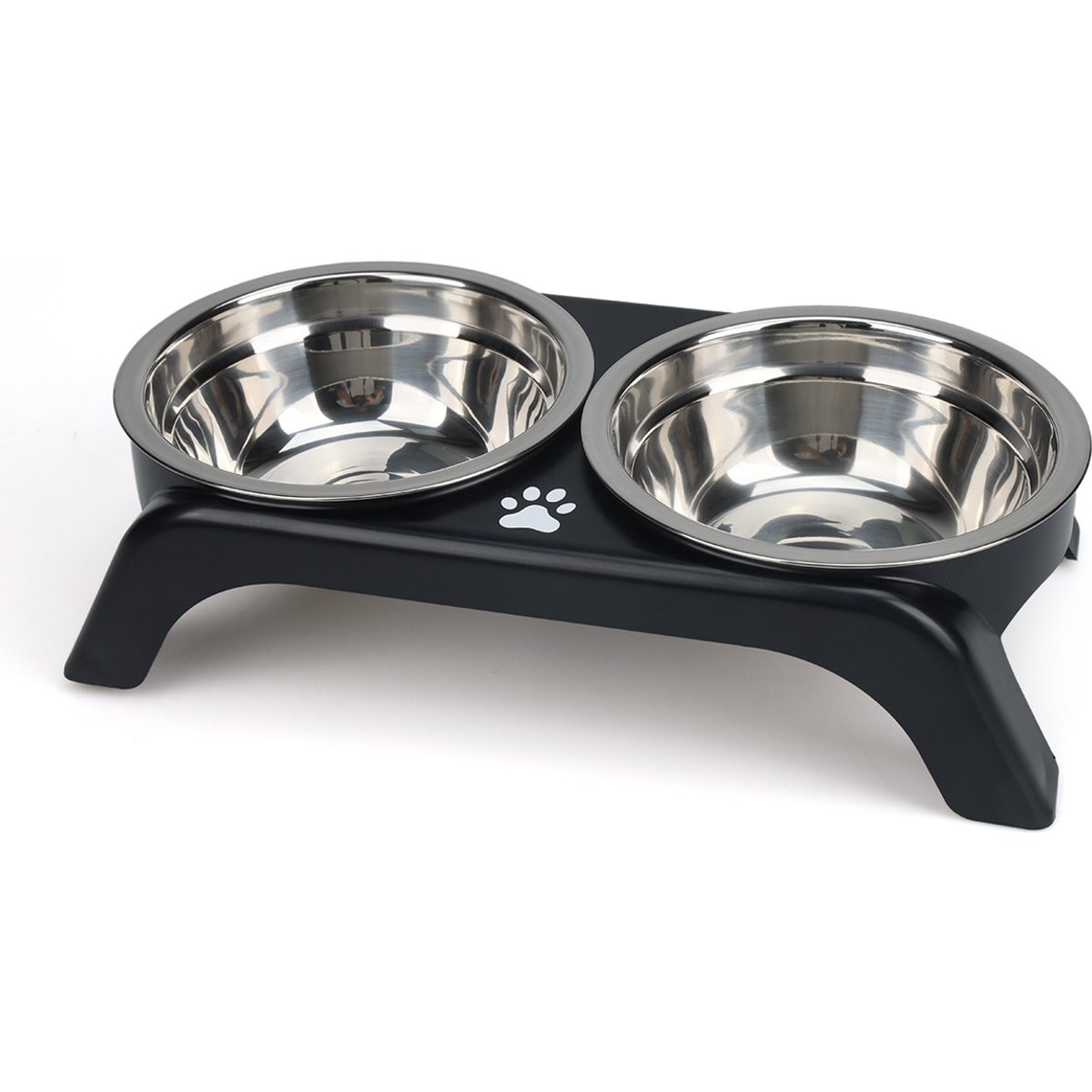 Supet Stainless Steel Double Bowl with Raised Stand for Puppies & Cats, Black