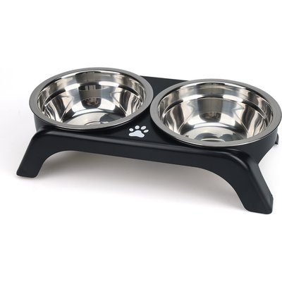 Supet Supet Stainless Steel Double Bowl with Raised Stand for Puppies & Cats, Black