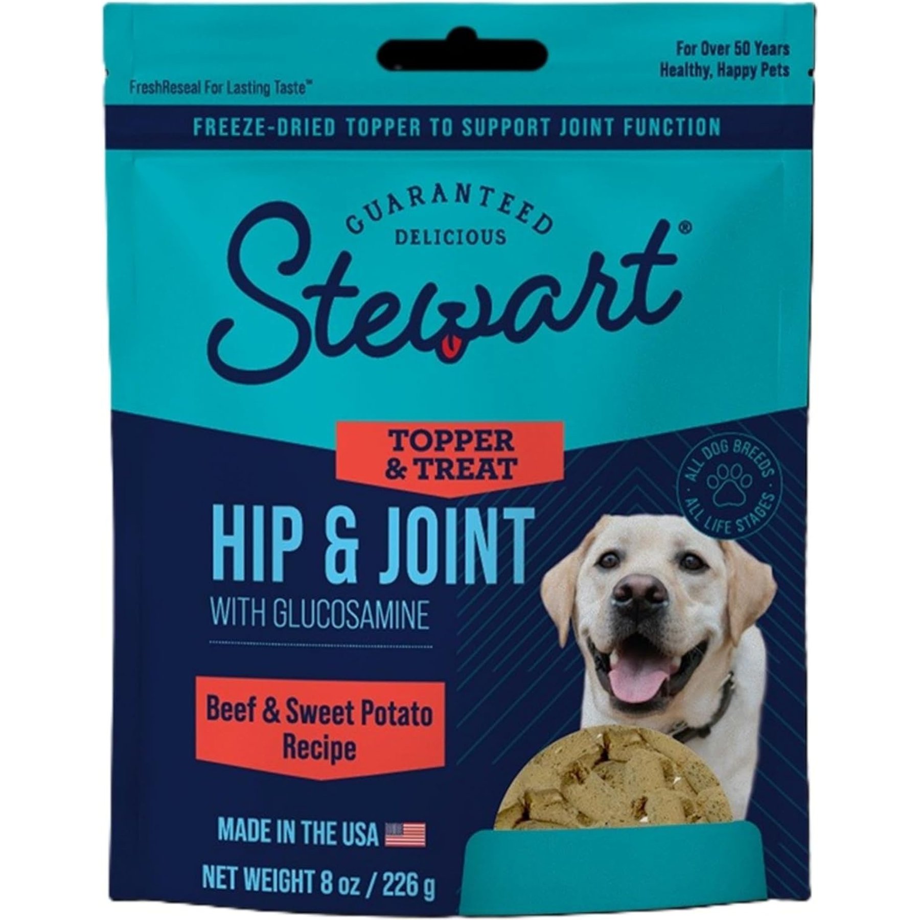 Stewart Hip & Joint with Glucosamine, Beef & Sweet Potato Recipe Limited Ingredient Freeze-Dried Dog Treats & Food Topper, 8-oz bag