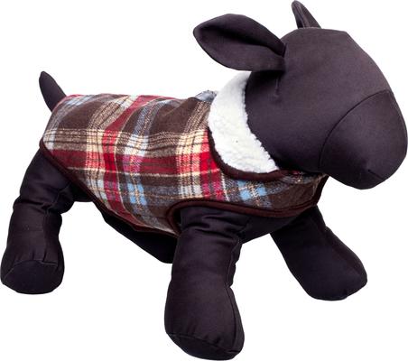 Show full view: The Worthy Dog Alpine Jacket Dog Coat, Brown/Red/Blue Plaid, 10-in slide 3 of 5