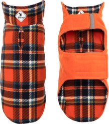 The Worthy Dog Fargo Fleece Dog Jacket, Orange/Navy Plaid, 28-in