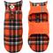 Show in main carousel: The Worthy Dog Fargo Fleece Dog Jacket, Orange/Navy Plaid, 28-in slide 1 of 3