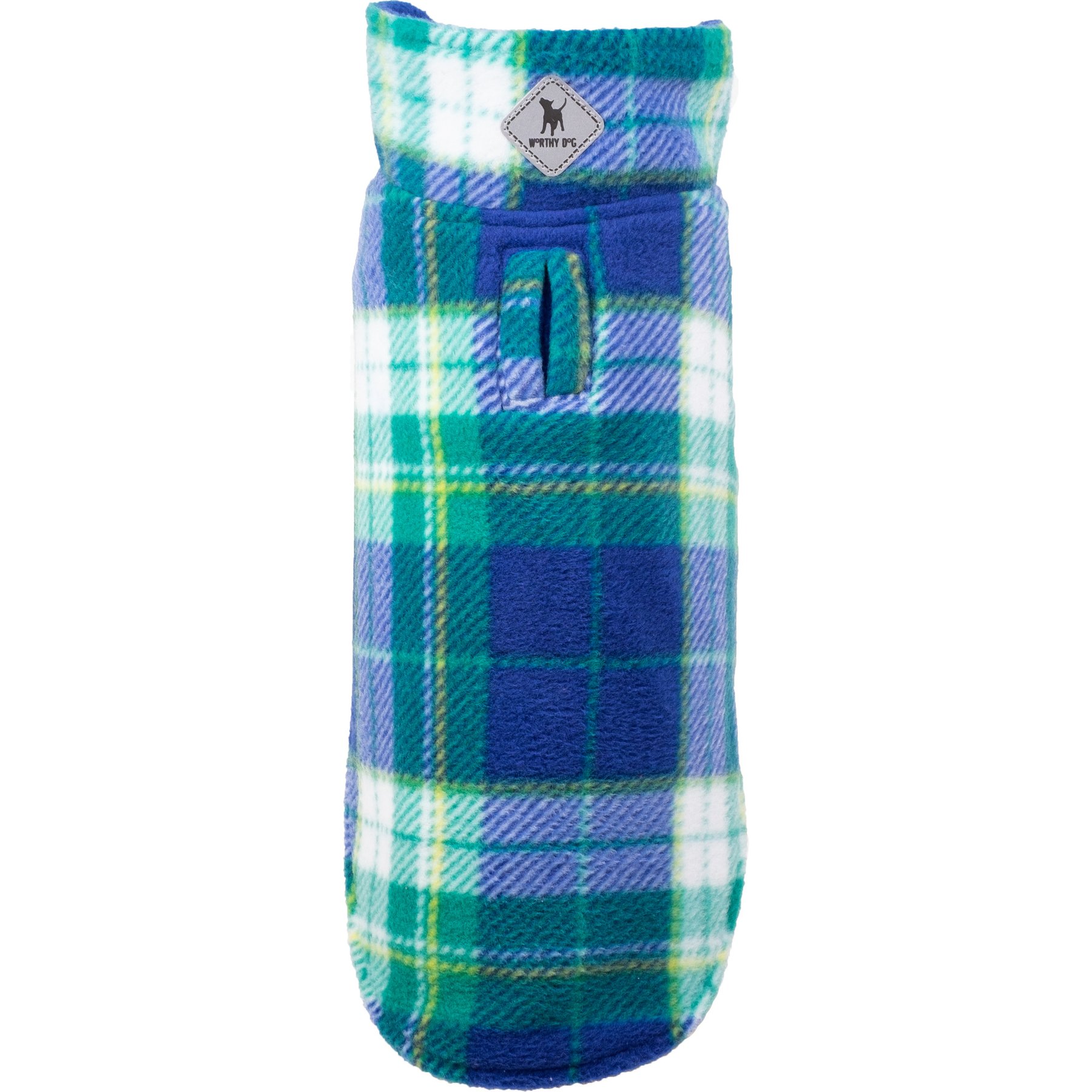 The Worthy Dog Fargo Fleece Dog Jacket, Royal/Green, 10-in