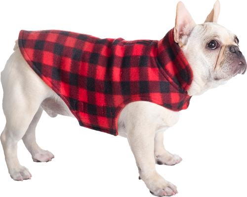 Show full view: The Worthy Dog Fargo Fleece Dog Jacket, Red/Black, 26-in slide 2 of 2