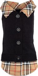 The Worthy Dog Two-Fer Cardigan Dog Sweater, Black/Beige, Small