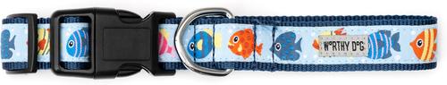 Show full view: The Worthy Dog Fishy Dog Collar, Blue, Medium: 11 to 17-in neck, 1-in wide slide 2 of 3