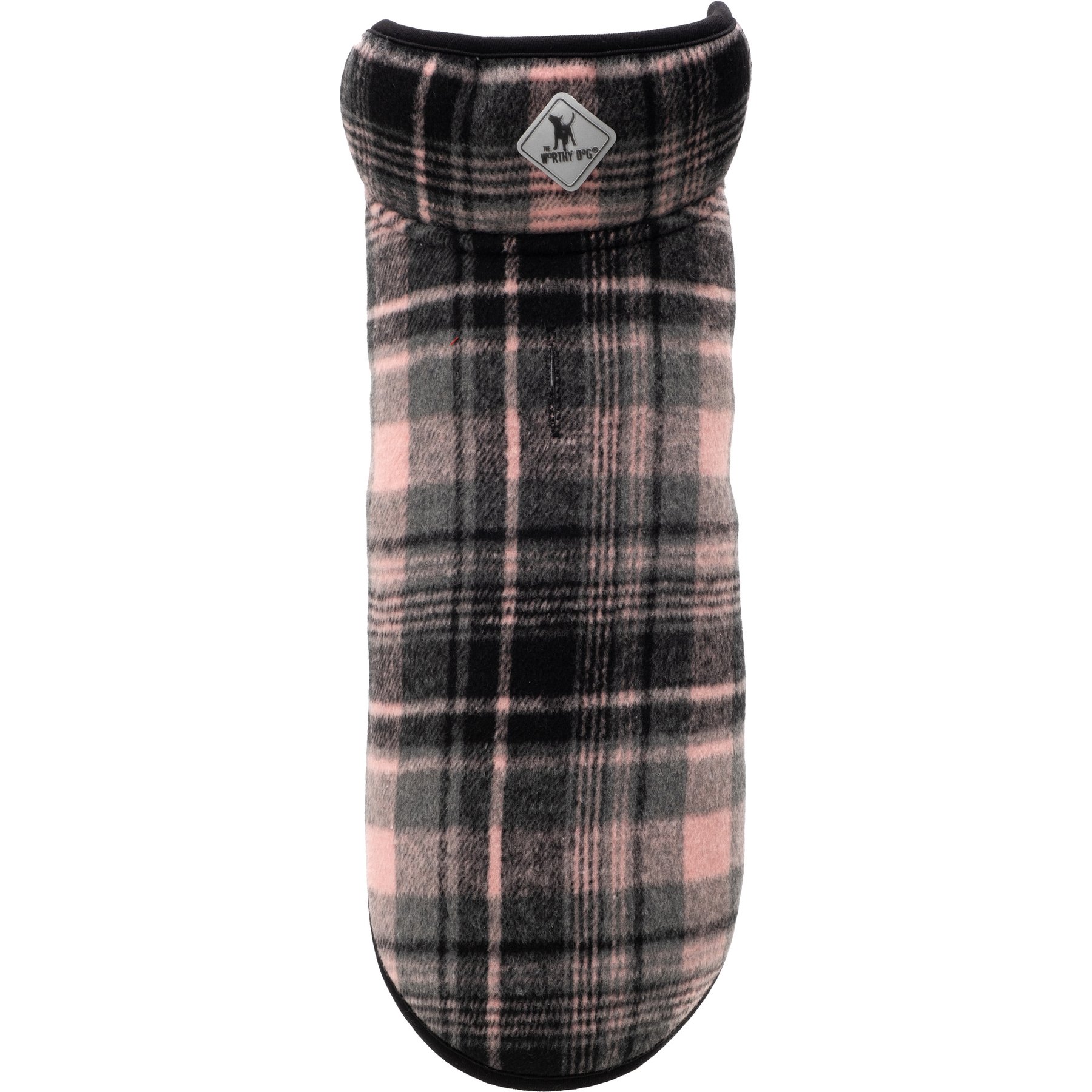 The Worthy Dog Alpine Jacket Dog Coat, Light Pink/Gray/Black Plaid, 28-in