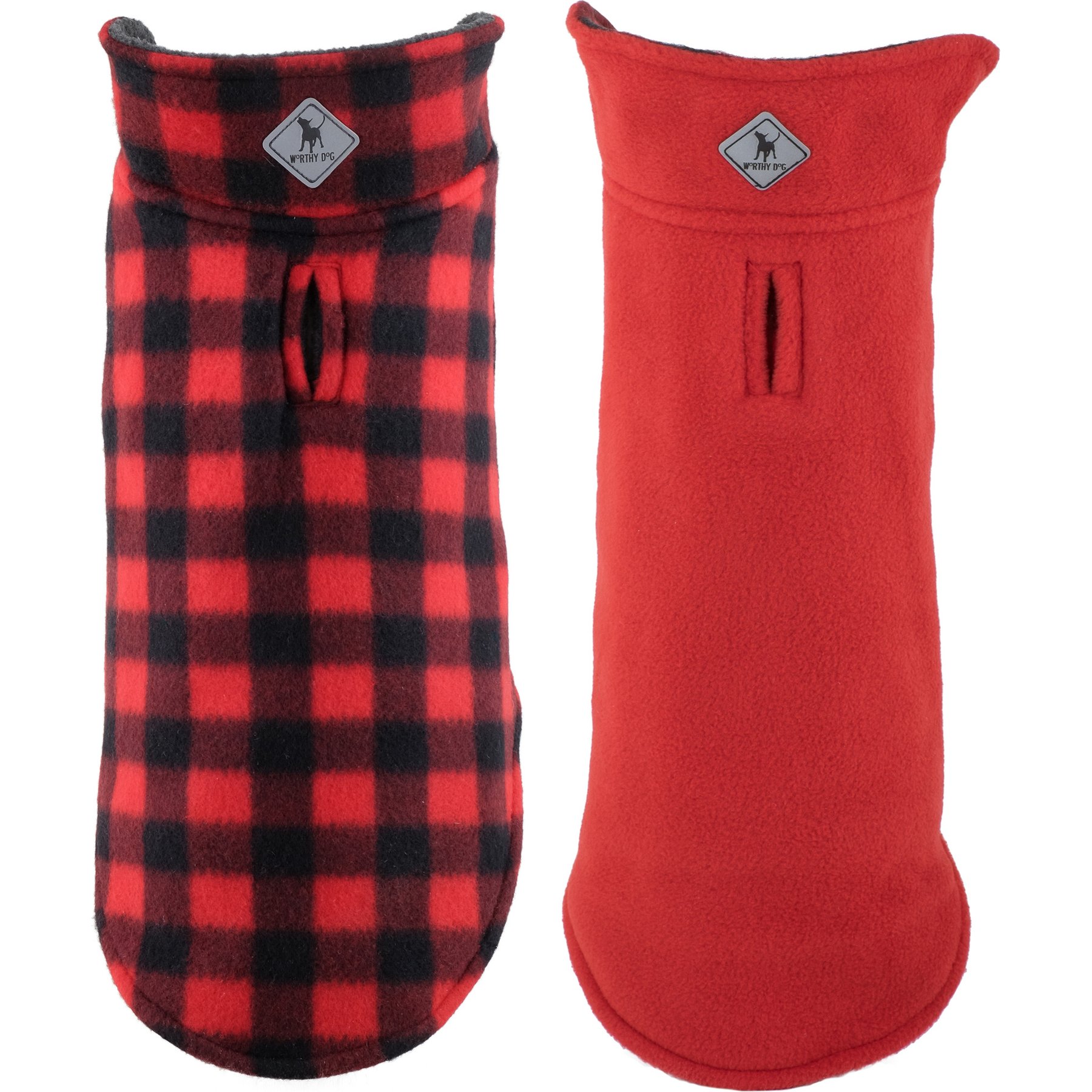 The Worthy Dog Fargo Fleece Dog Jacket, Red/Black, 10-in