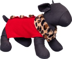 The Worthy Dog Leopard Collar Cardigan Dog Sweater, Red, X-Large slide 2 of 3