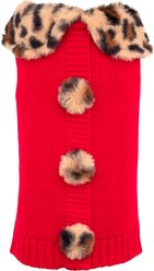 The Worthy Dog Leopard Collar Cardigan Dog Sweater, Red, X-Large