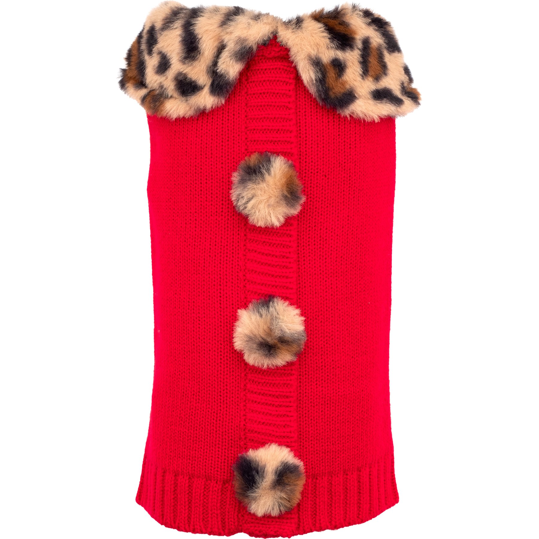 The Worthy Dog Leopard Collar Cardigan Dog Sweater, Red, X-Large
