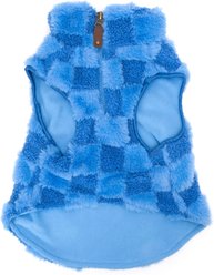 The Worthy Dog Faux Fur Check 1/2 Zip Pullover Dog Coat, Blue, Small slide 2 of 3