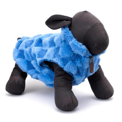 Show full view: The Worthy Dog Faux Fur Check 1/2 Zip Pullover Dog Coat, Blue, Small slide 4 of 4