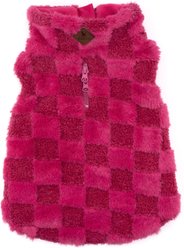 The Worthy Dog Faux Fur Check 1/2 Zip Pullover Dog Coat, Pink, XX-Large
