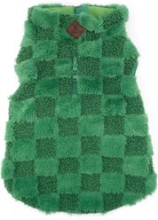 The Worthy Dog Faux Fur Check 1/2 Zip Pullover Dog Coat, Green, XX-Large