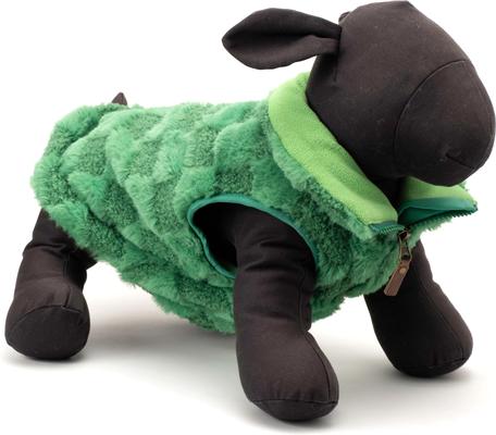 Show full view: The Worthy Dog Faux Fur Check 1/2 Zip Pullover Dog Coat, Green, XX-Large slide 2 of 3