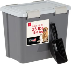 IRIS Airtight Dog & Cat Food Container with Scoop, 30-lb, Gray