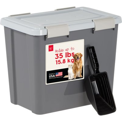 IRIS IRIS Airtight Dog & Cat Food Container with Scoop, 30-lb, Gray