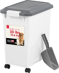 IRIS WeatherPro Airtight Dog, Cat & Bird with Scoop Food Storage Container, 30-lb, White